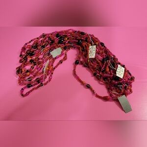 Vintage Strands Of Glass Beads.  Set Of 8. 16" To 18" Long Red Pink Purple 0536